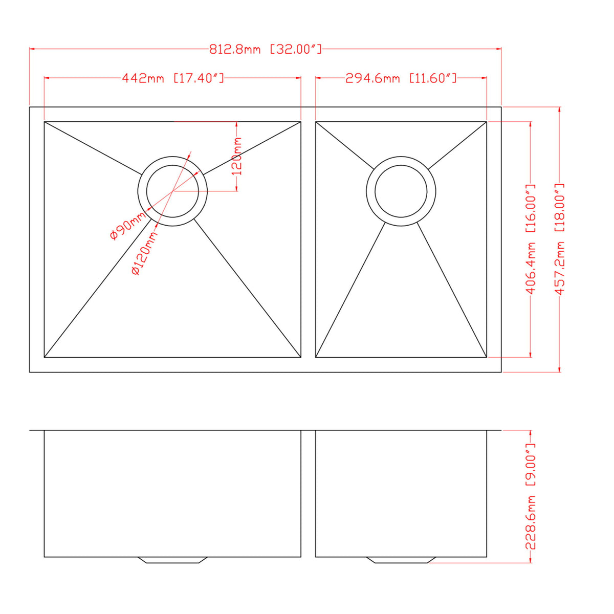 Modern Double Bowl Undermount Kitchen Sink 50 / 50 Design Stainless Steel