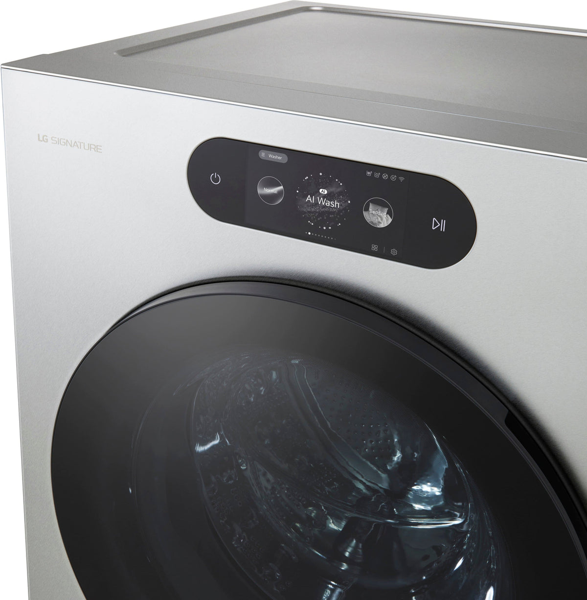 LG - SIGNATURE 5.8 Cu. Ft. High-Efficiency Stackable Smart Front Load Washer with Steam and ezDispense - Brushed Platinum Steel