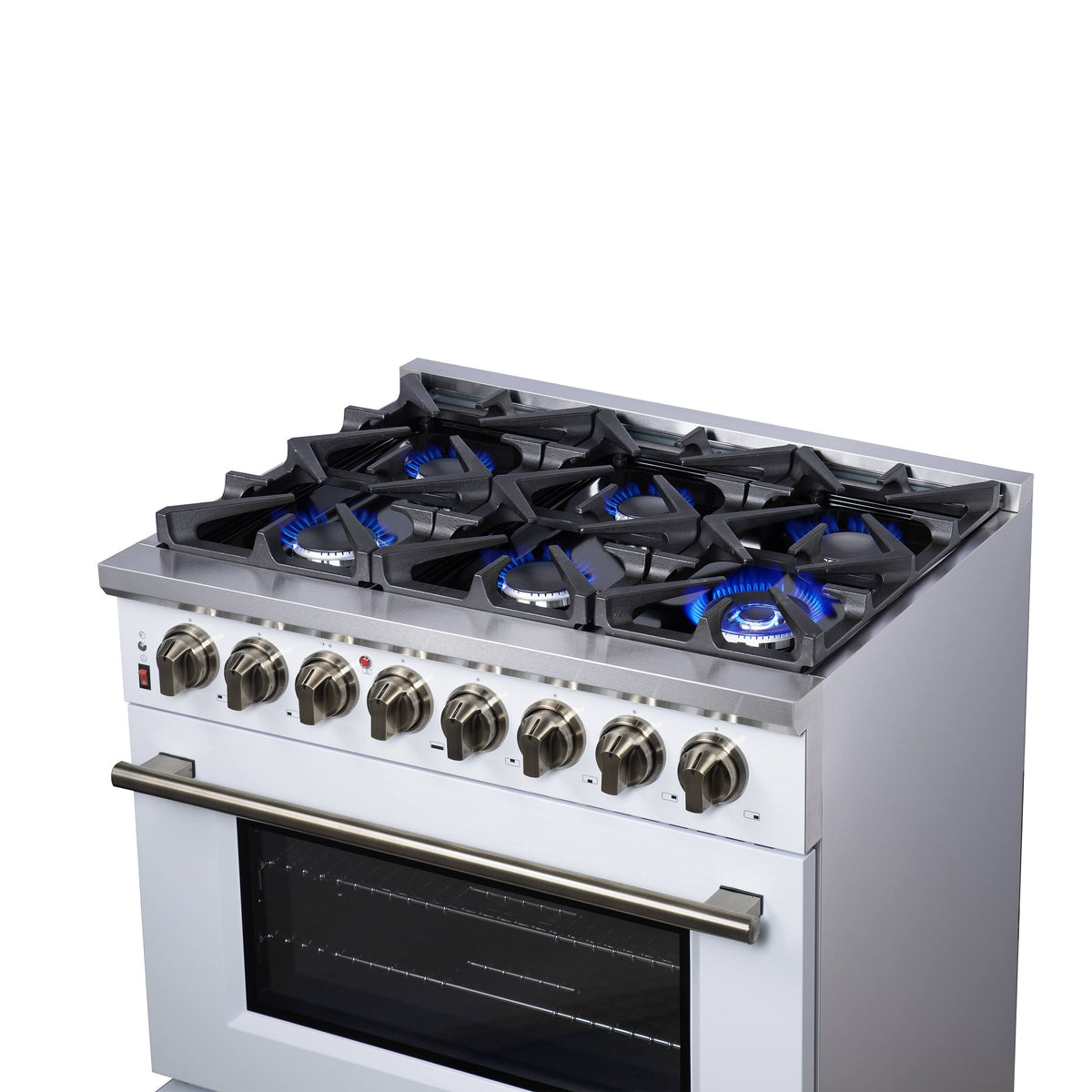 Forno Appliances - 36 in. Wide 6 Burner Massimo 5.36 Cu. Ft. Freestanding Dual Fuel True Convection Range with Air Fryer Basket - White