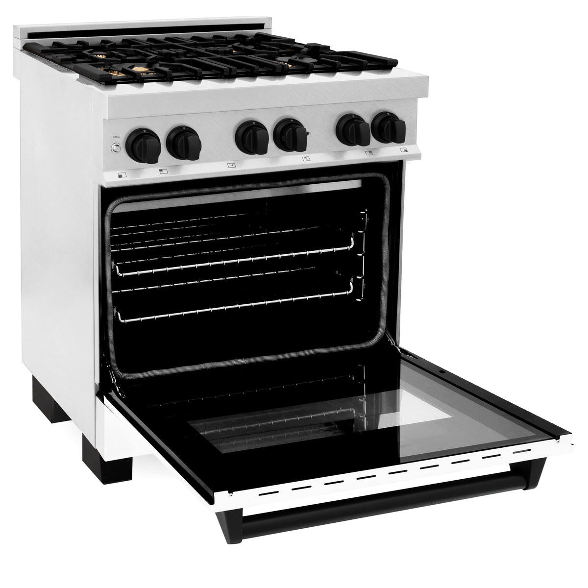 ZLINE - 30 in. Wide 4 Burner Autograph Legacy Dual Fuel Range in Satin Steel w/ White & Black Accents (RASZ-WM-30-MB) - Stainless Steel