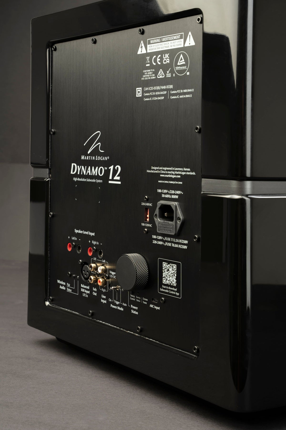 MartinLogan - Dynamo 12, 12” Sealed, Powered Subwoofer, with Magnitude MT-1.6kW Amplifier, Sub Control App, and Wireless Built-In - Gloss Black