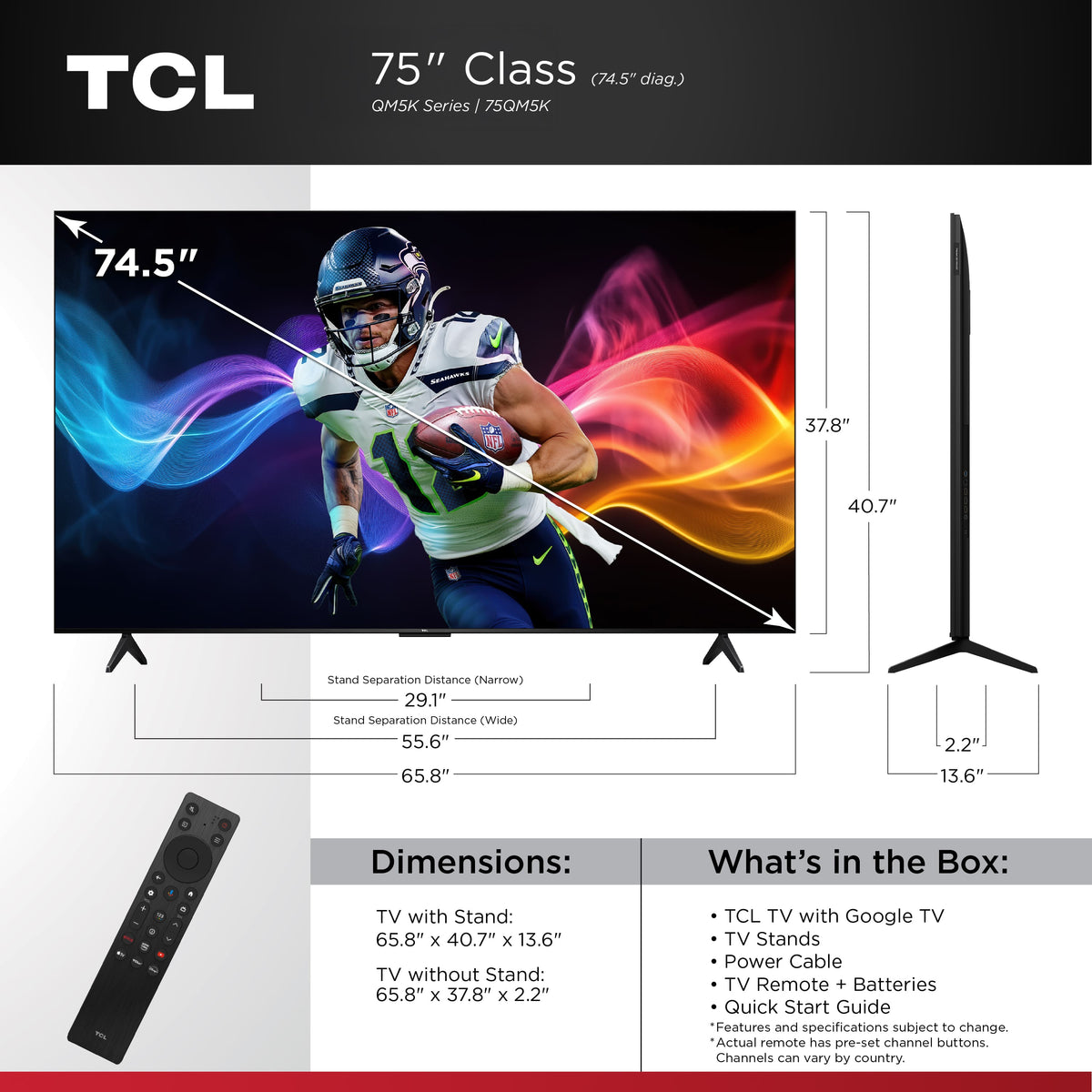 TCL - 75" Class QM5K Series 4K UHD HDR QD-Mini LED Smart TV with Google TV (2025)