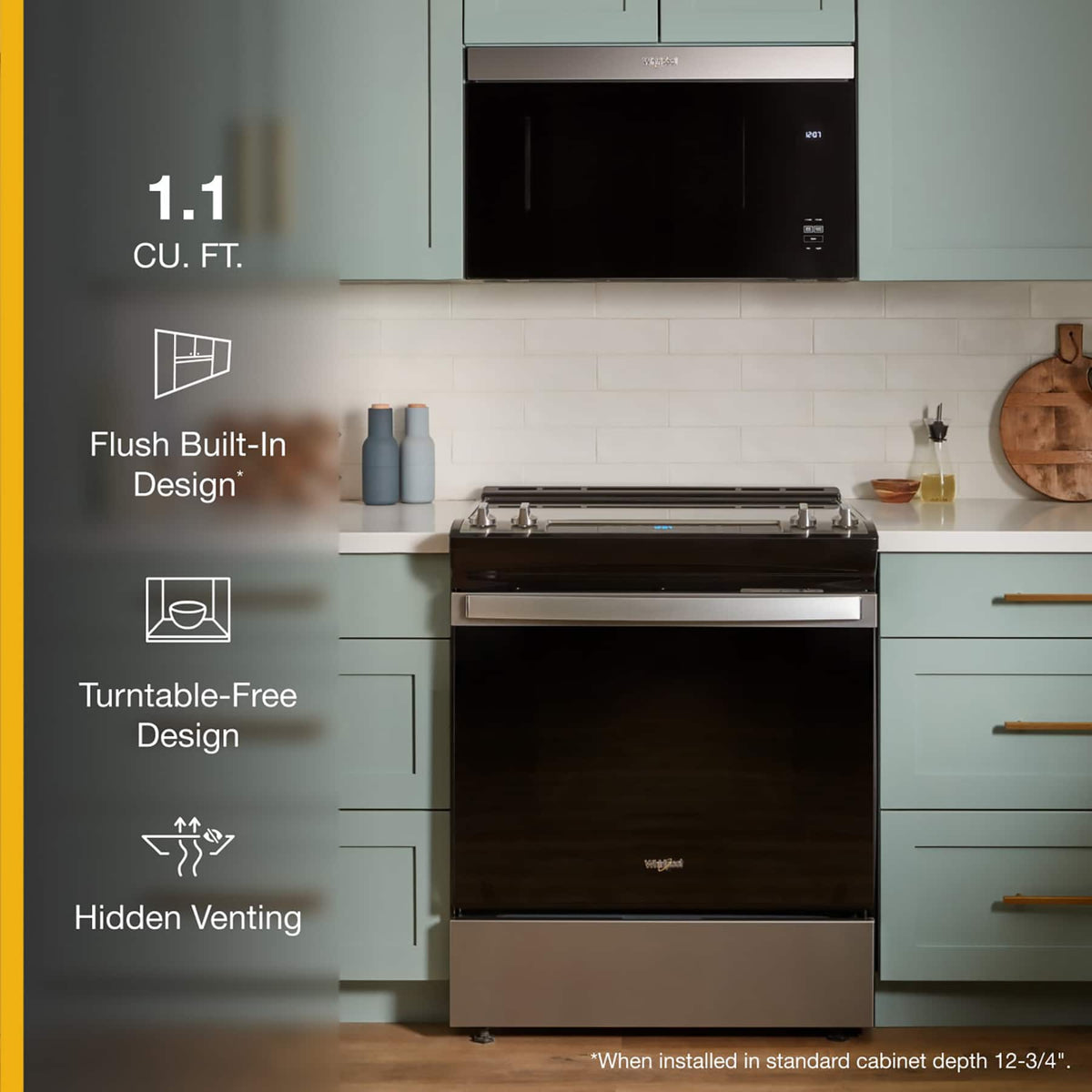 Whirlpool - 1.1 Cu. Ft. Over-the-Range Microwave with Flush Built-in Design - Stainless Steel