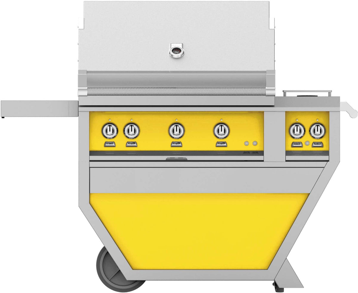 Hestan - 36'' Gas Grill, (3) Trellis, Rotisserie, Deluxe Cart with Double Side Burner - Yellow
