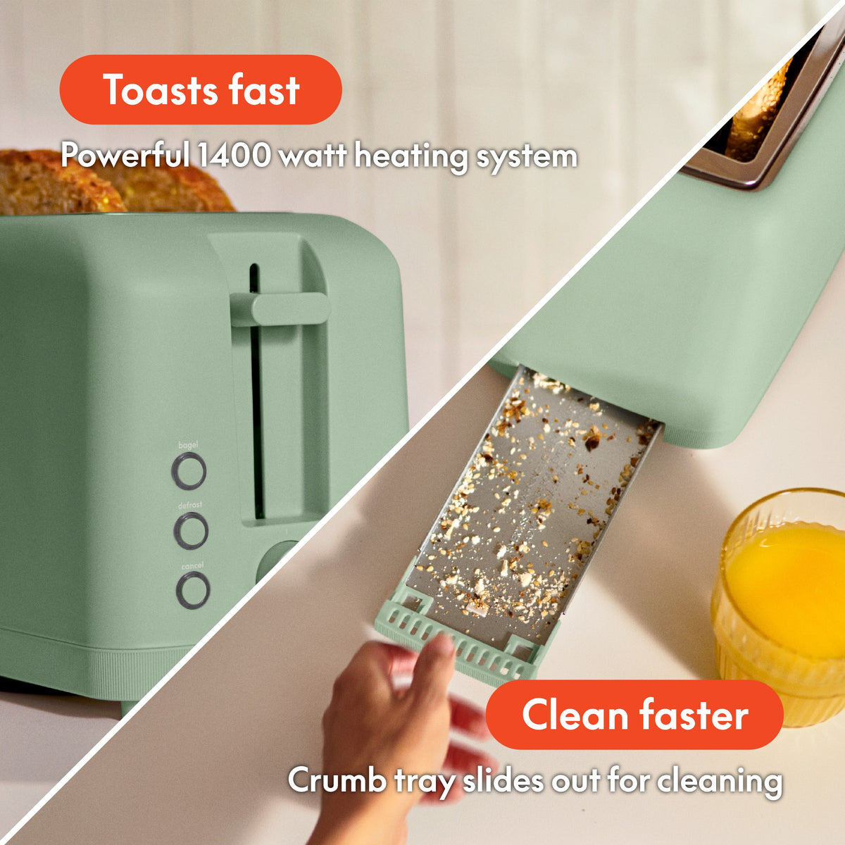 Bella - Fits-anywhere Kitchenware: 4-Slice Slim Toaster with Long Wide Slots - Seaglass