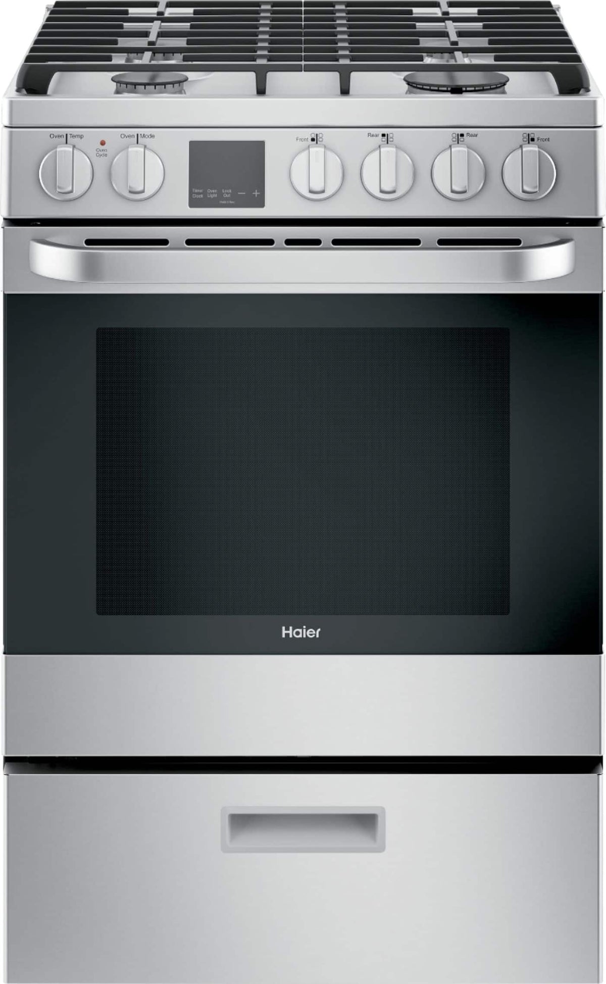 Haier - 24 in. Wide 4 Burners 2.9 Cu. Ft. Slide-In Gas Convection Range - Stainless Steel