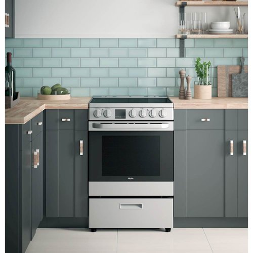 Haier - 24 in. Wide 4 Elements 2.9 Cu. Ft. Freestanding Electric Convection Range - Stainless Steel