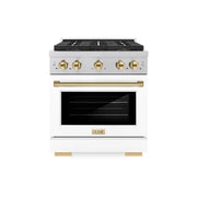 ZLINE - 30 in. Wide 4 Burner Autograph 4.2 cu. ft. Freestanding Paramount Gas DuoPro Range with Gold Accents - White Matte