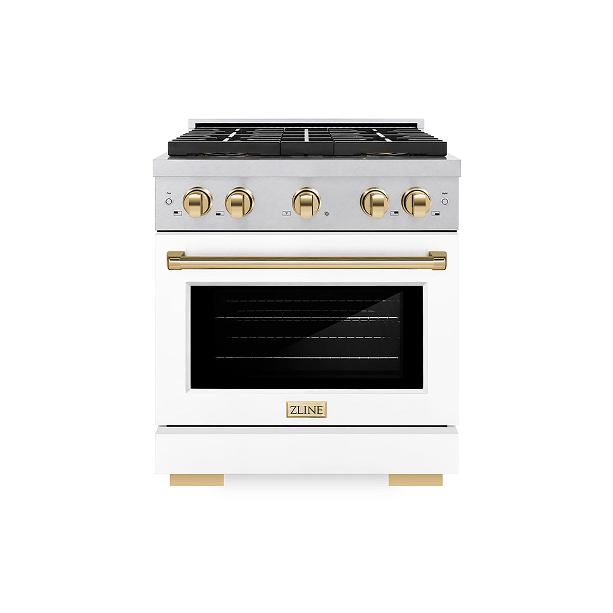 ZLINE - 30 in. Wide 4 Burner Autograph 4.2 cu. ft. Freestanding Paramount Gas DuoPro Range with Gold Accents - White Matte