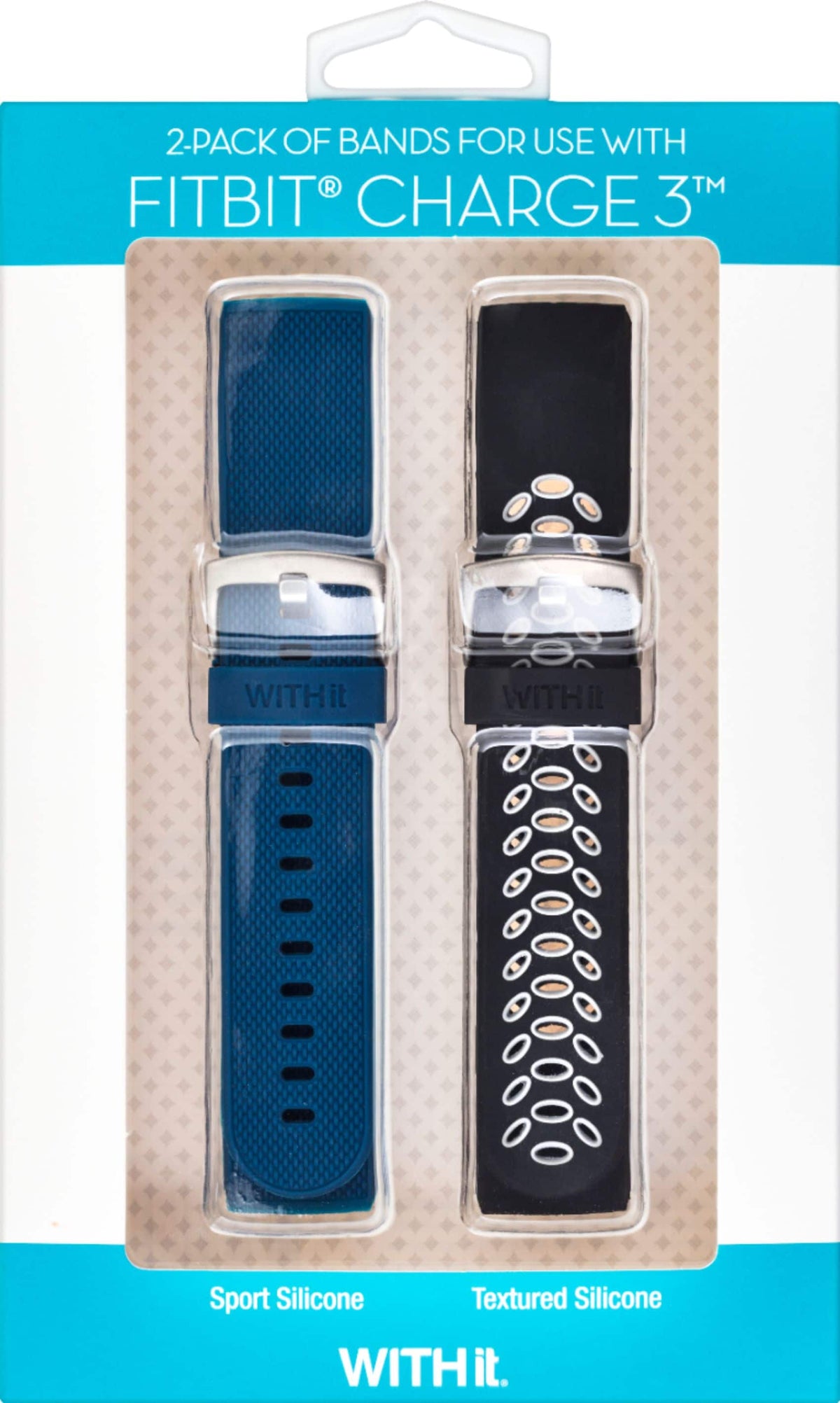 WITHit - Fitbit Charge 3 & Charge 4 Band Kit 2-Pack - Black/Gray/Blue