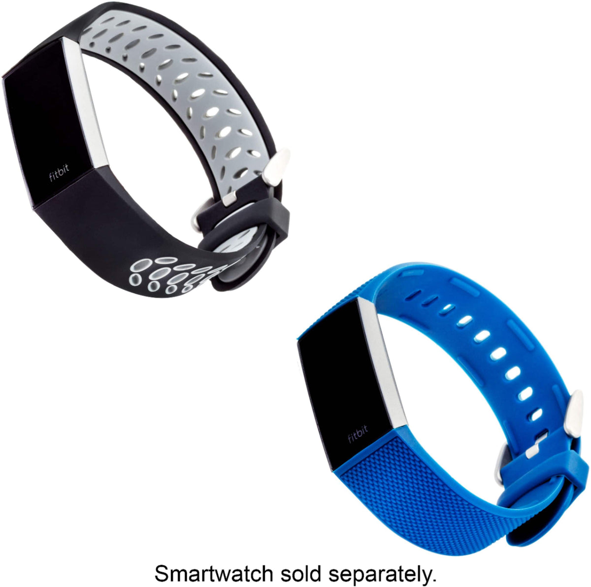 WITHit - Fitbit Charge 3 & Charge 4 Band Kit 2-Pack - Black/Gray/Blue