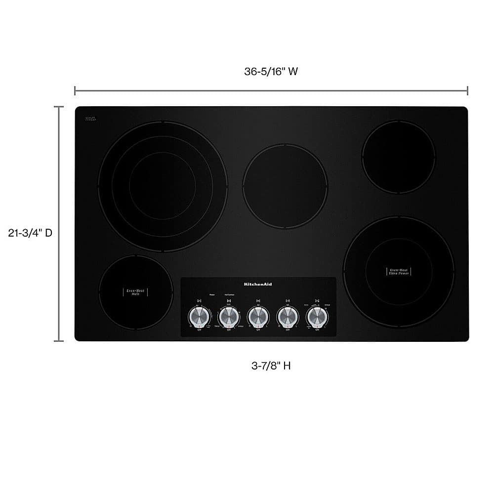 KitchenAid - 36 in. Wide 5 element Built-In Electric Cooktop with Knob Controls - Black