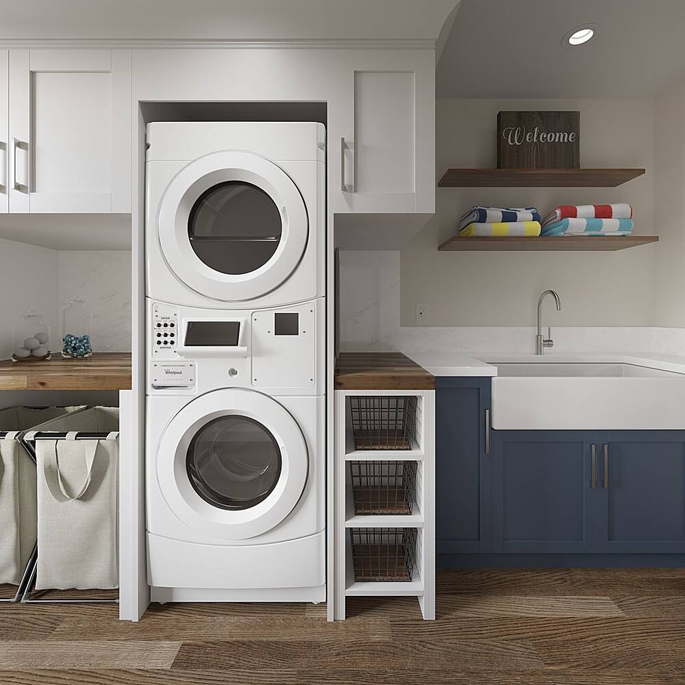 Whirlpool - 3.1 Cu. Ft. Front Load Washer and 6.7 Cu. Ft. Gas Dryer with Space Saving Configuration - White