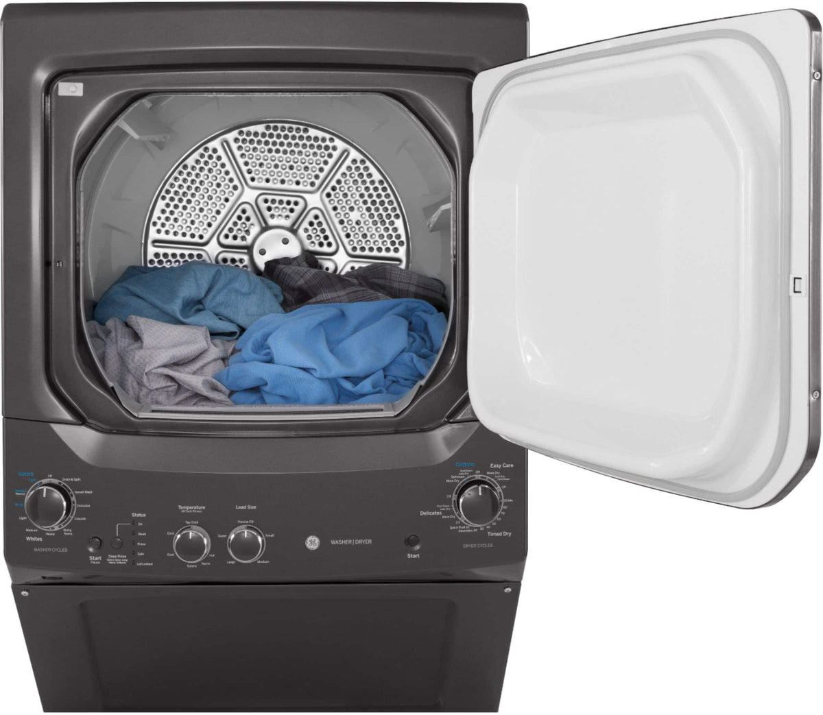 GE - 3.8 Cu. Ft. Top Load Washer and 5.9 Cu. Ft. Gas Dryer Laundry Center - Diamond Gray