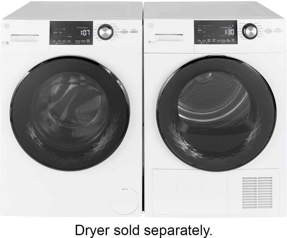GE - 2.4 Cu. Ft. High Efficiency Stackable Front Load Washer with Steam and Sanitize - White