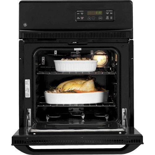 GE - 24" Built-In Single Electric Wall Oven with Self-Clean and Clear View Window - Black on Black