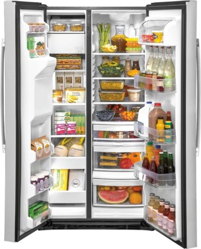 GE - 36 in. Wide 25.1 Cu. Ft. Side-By-Side Refrigerator with External Ice & Water Dispenser - Stainless Steel
