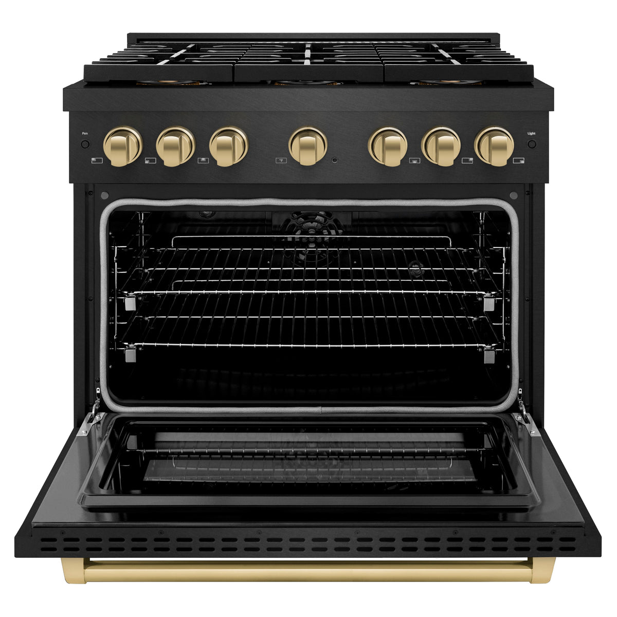 36 in. Wide 6 Burner ZLINE Autograph 5.2 cu. ft. Freestanding Paramount DuoPro Dual Fuel Range with and Bronze Accents - Black Satin Stainless Steel