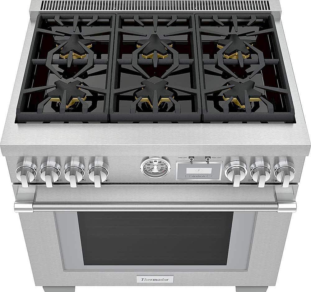 Thermador - Pro Grand 36 in. Wide 5.7 Cu. Ft.  Freestanding Gas Convection Range with Self-cleaning and 6 Burners - Stainless Steel