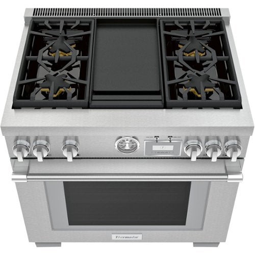Thermador - Pro Grand 36 in. Wide 5.7 Cu. Ft. Freestanding Dual Fuel LP Convection Range with Self-Cleaning and 4 Burners - Stainless Steel