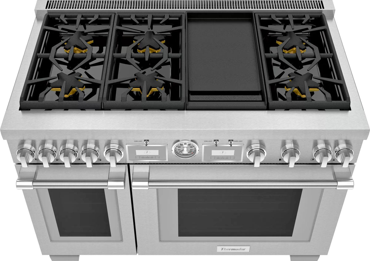 Thermador - Pro Grand 48" Wide 8.2 Cu. Ft. Freestanding Double Oven Dual Fuel Convection Range with 6 Star Burners and Griddle - Stainless Steel