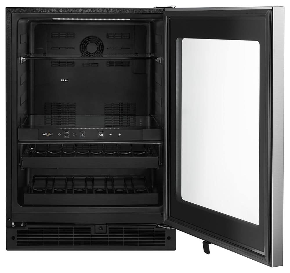 Whirlpool - 14-Bottle Dual Zone Wine Refrigerator - Stainless Steel