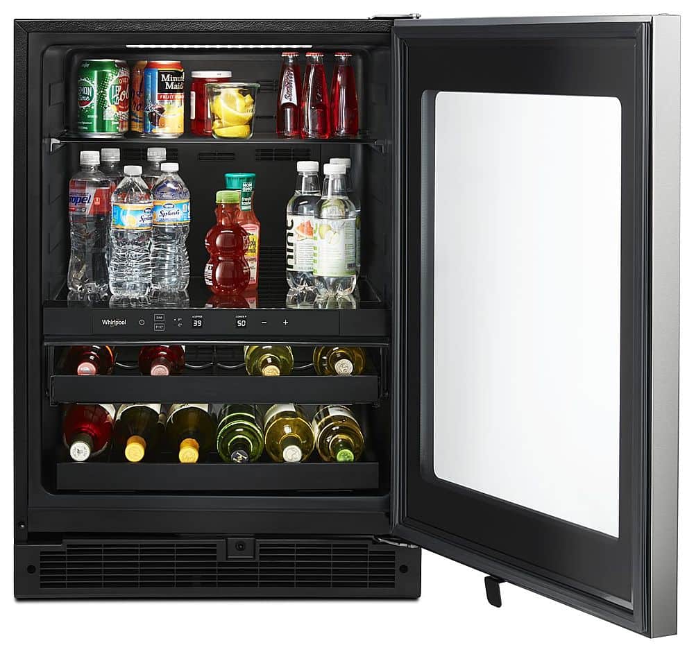 Whirlpool - 14-Bottle Dual Zone Wine Refrigerator - Stainless Steel