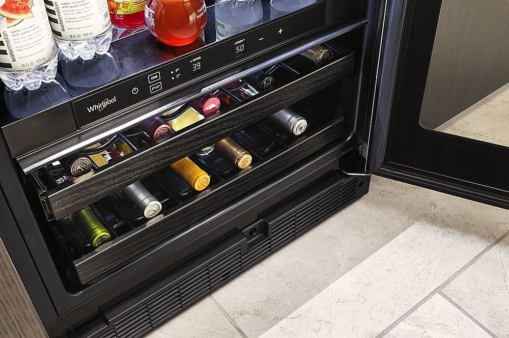 Whirlpool - 14-Bottle Dual Zone Wine Refrigerator - Stainless Steel