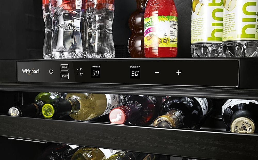 Whirlpool - 14-Bottle Dual Zone Wine Refrigerator - Stainless Steel