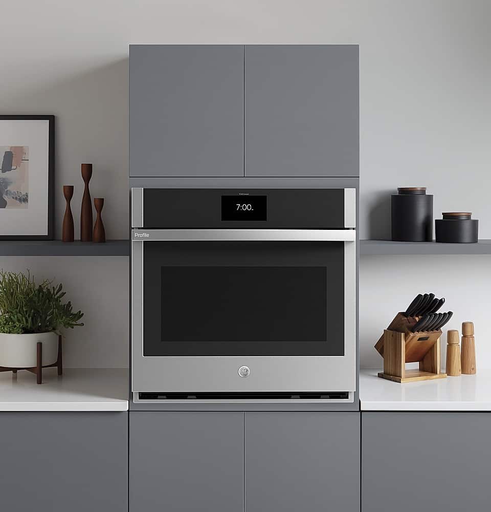 GE Profile - 30" Smart Built-In Single Electric Convection Wall Oven with Air Fry & Precision Cooking - Stainless Steel