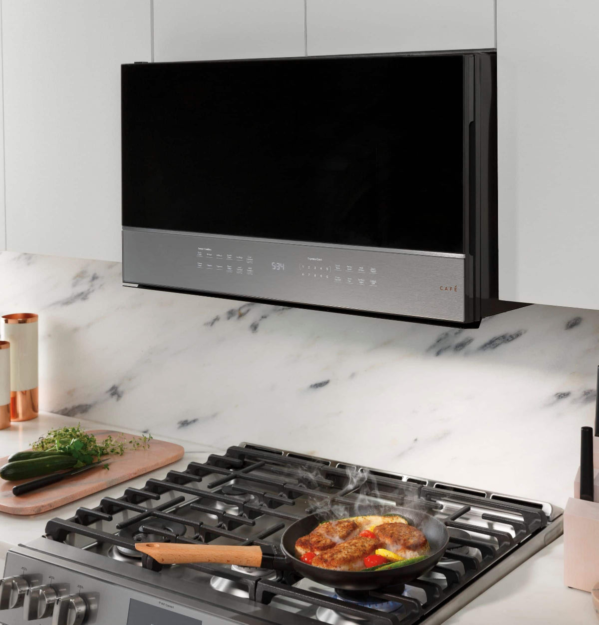 Café - 2.1 Cu. Ft. Over-the-Range Microwave with Sensor Cooking and Wi-Fi - Platinum Glass