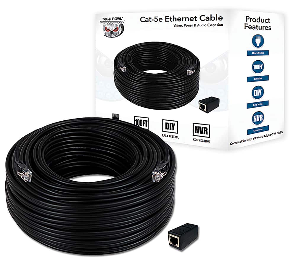 Night Owl - 100 ft. Cat-5e Ethernet Cable - Black
