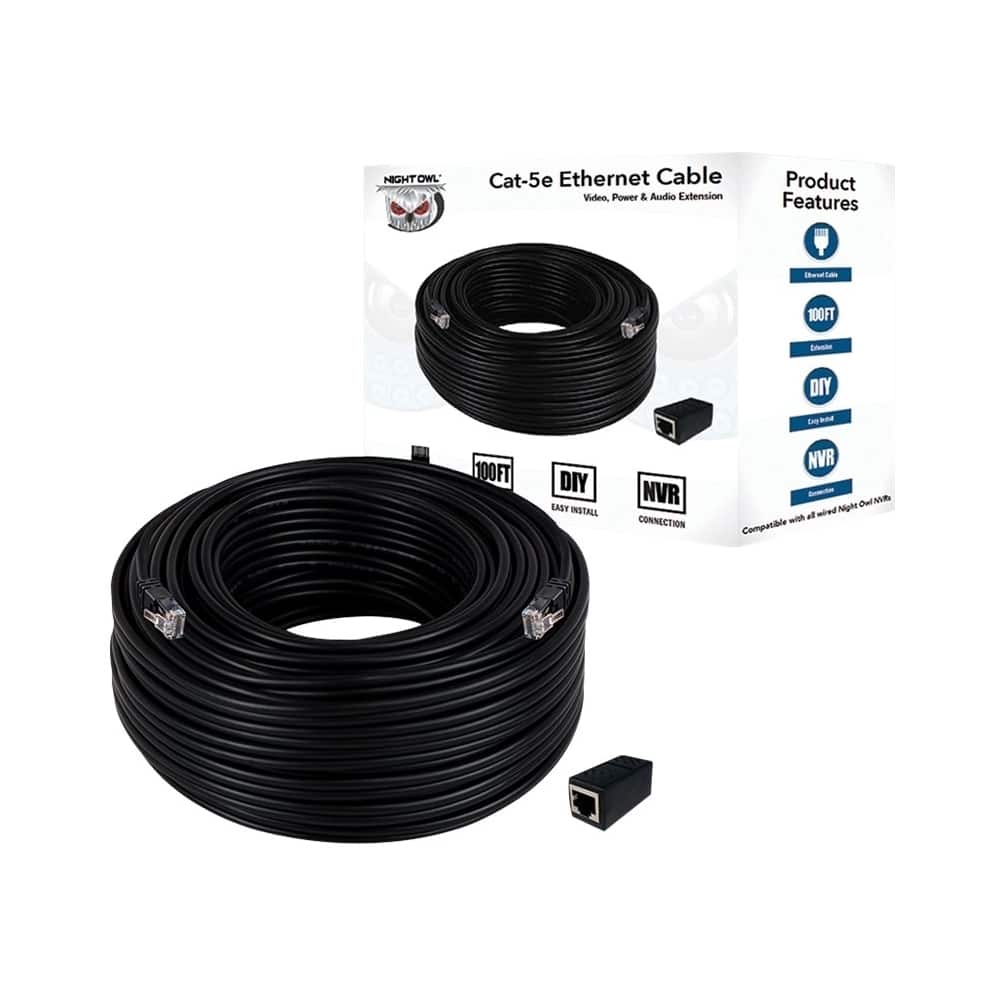 Night Owl - 100 ft. Cat-5e Ethernet Cable - Black