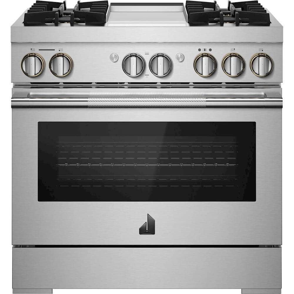 JennAir - 36 in. Wide 4 Burner RISE 5.1 Cu. Ft. Freestanding Dual Fuel True Convection Range with Self-Cleaning and Griddle - Stainless Steel