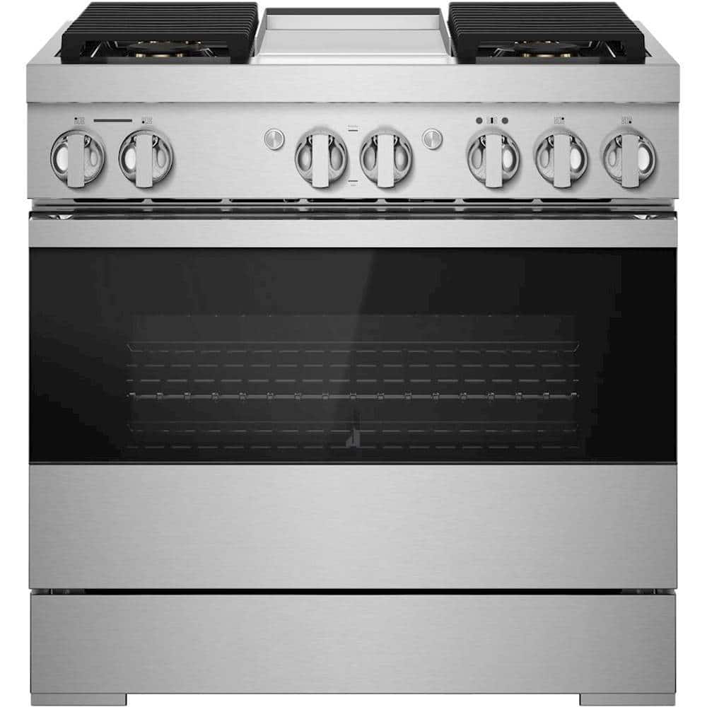 JennAir - 36 in. Wide 4 Burner NOIR 5.1 Cu. Ft. Self-Cleaning Freestanding Dual Fuel Convection Range - Stainless Steel