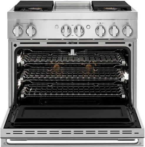 JennAir - 36 in. Wide 4 Burner NOIR 5.1 Cu. Ft. Self-Cleaning Freestanding Dual Fuel Convection Range - Stainless Steel
