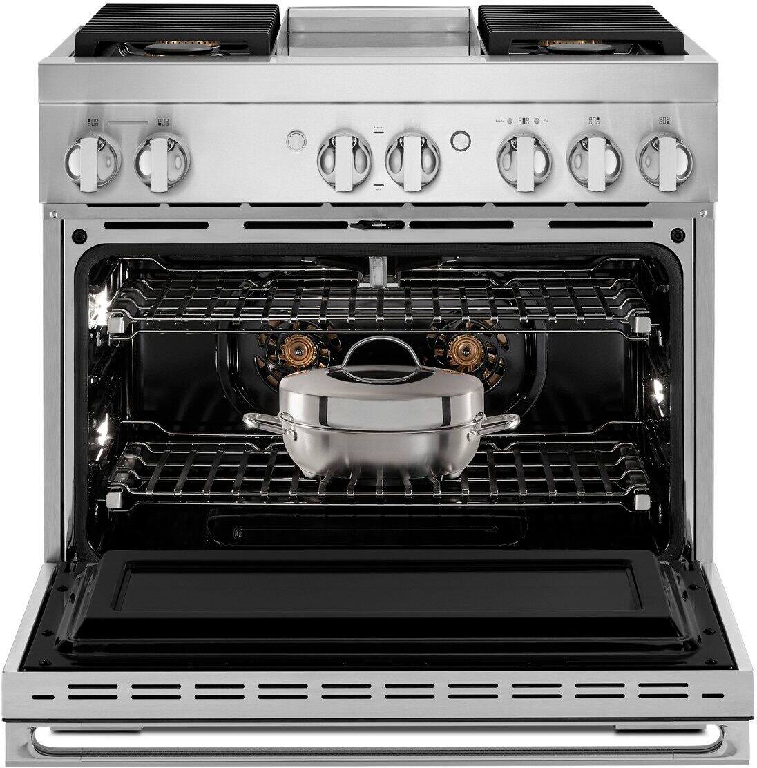 JennAir - 36 in. Wide 4 Burner NOIR 5.1 Cu. Ft. Self-Cleaning Freestanding Dual Fuel Convection Range - Stainless Steel