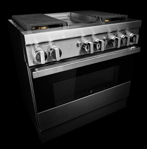 JennAir - 36 in. Wide 4 Burner NOIR 5.1 Cu. Ft. Self-Cleaning Freestanding Dual Fuel Convection Range - Stainless Steel