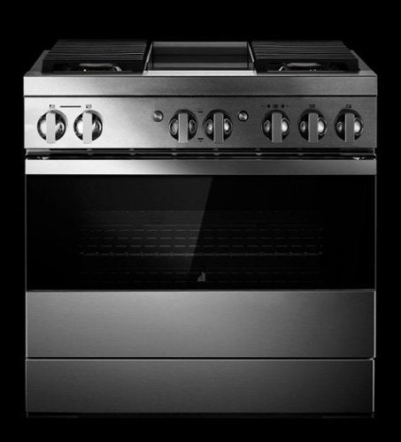 JennAir - 36 in. Wide 4 Burner NOIR 5.1 Cu. Ft. Self-Cleaning Freestanding Dual Fuel Convection Range - Stainless Steel