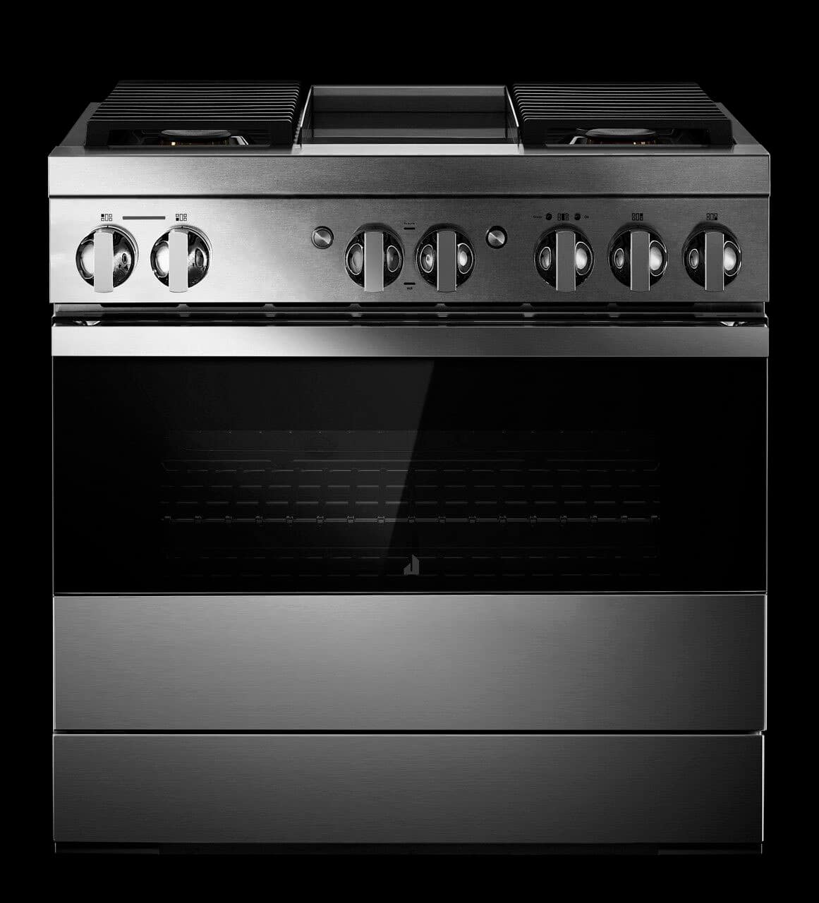 JennAir - 36 in. Wide 4 Burner NOIR 5.1 Cu. Ft. Self-Cleaning Freestanding Dual Fuel Convection Range - Stainless Steel