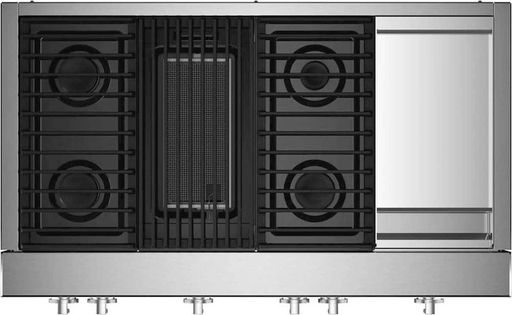 JennAir - 48 in. Wide 4 Burner RISE Built-In Gas Cooktop with Grill and Griddle - Stainless Steel