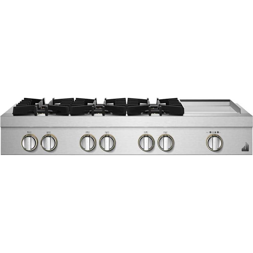 JennAir - 48 in. Wide 6 Burner RISE Built-In Gas Cooktop with Griddle - Stainless Steel