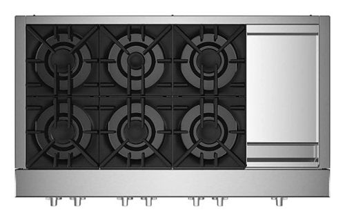 JennAir - 48 in. Wide 6 Burner RISE Built-In Gas Cooktop with Griddle - Stainless Steel