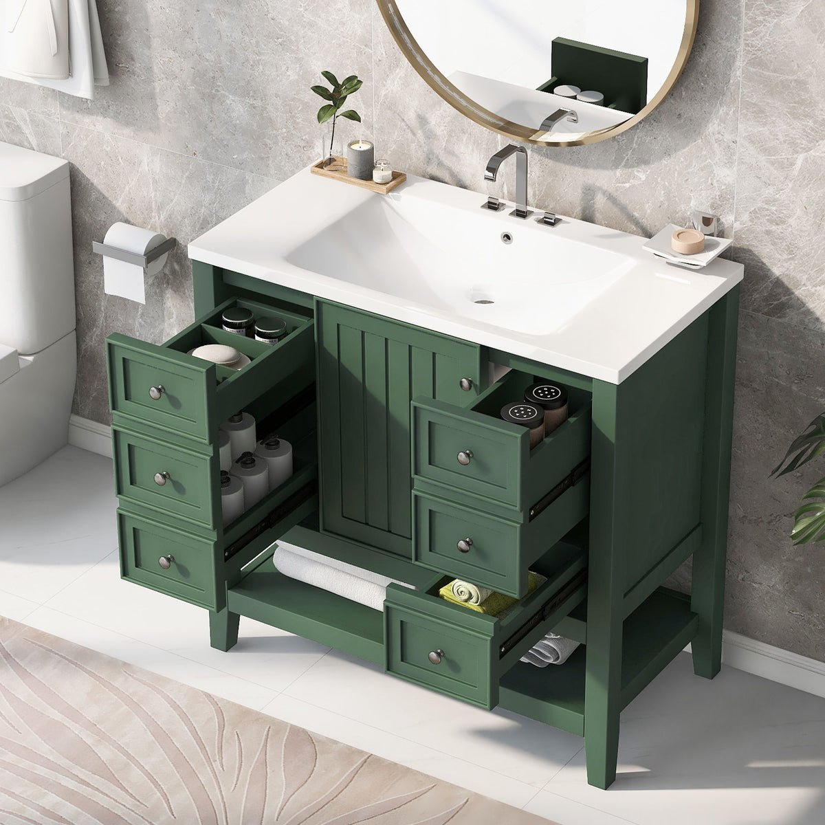Tocador de baño moderno con lavabo