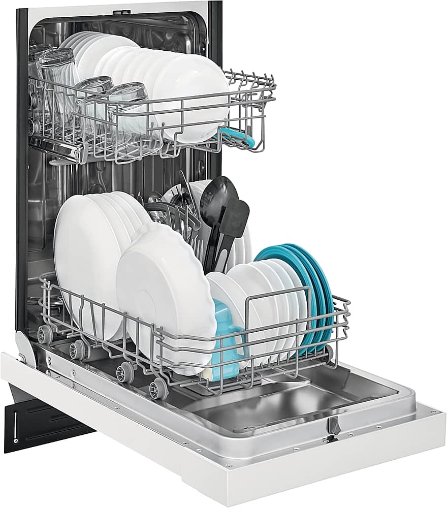 Frigidaire - 18" Compact Front Control Built-In Stainless Steel Tub Dishwasher, 52 dBA - White