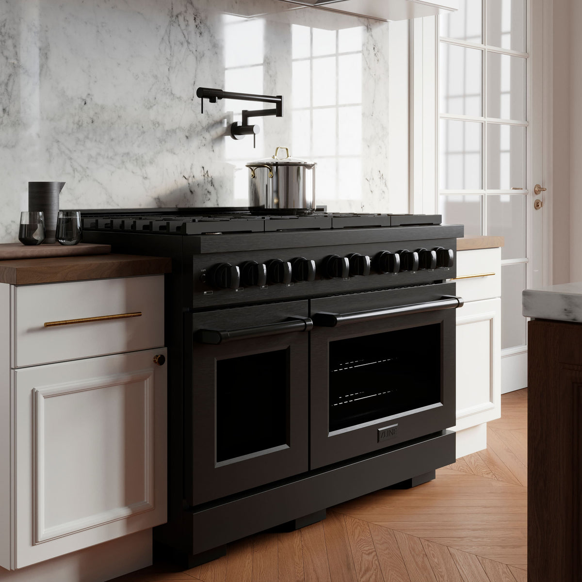 48 in. Wide 8 Burner ZLINE Paramount Double Oven Dual Fuel Range (SDRB-48) - Black Stainless Steel