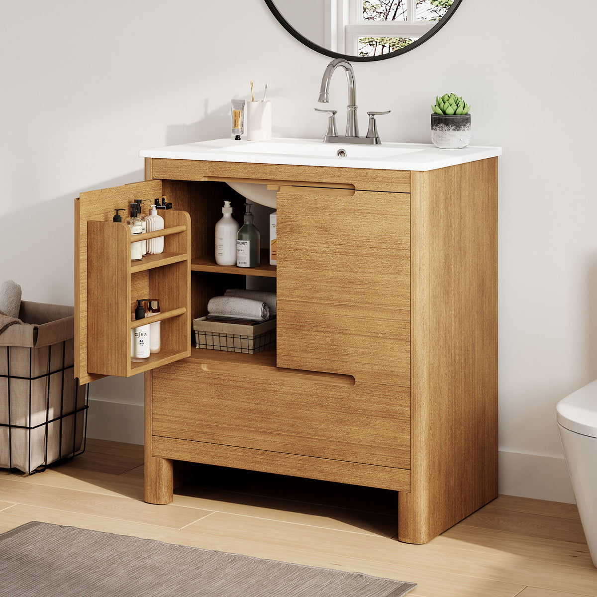 Tocador de baño moderno suavizado con lavabo
