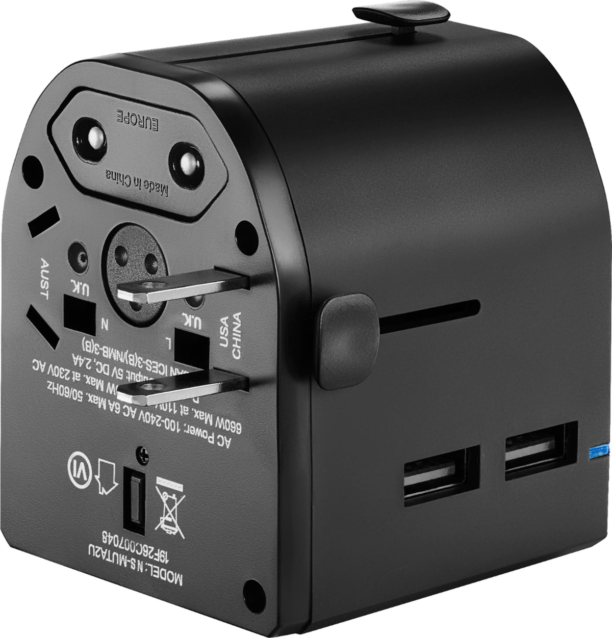 Insignia™ - All-in-One Travel Adapter with 2 USB Ports - Black