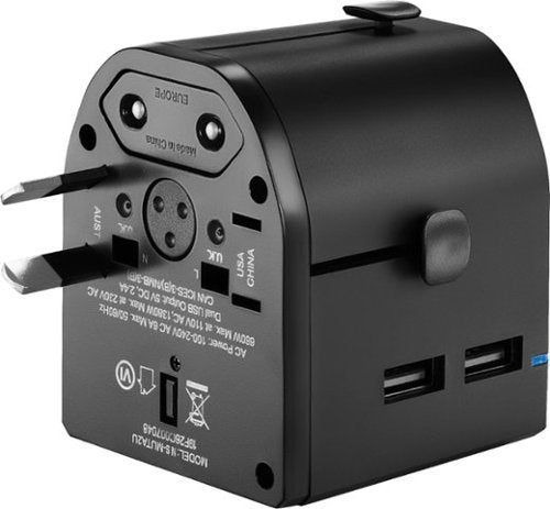 Insignia™ - All-in-One Travel Adapter with 2 USB Ports - Black