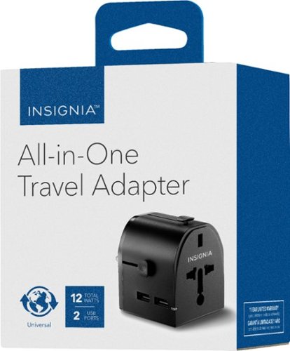 Insignia™ - All-in-One Travel Adapter with 2 USB Ports - Black